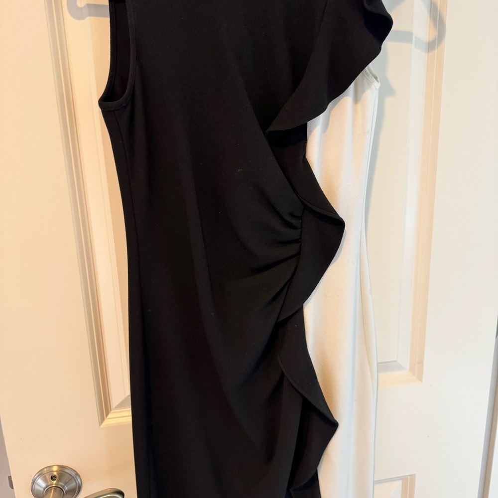 Shoshanna Aventura Colorblock Black & White Ruffle Front Sheath Dress | Size 4 - Picture 3 of 5